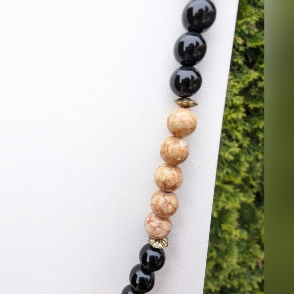 Handmade Black & Natural Jasper Beaded Hippie Healing Boho Chic Necklace - Picture 3 of 7